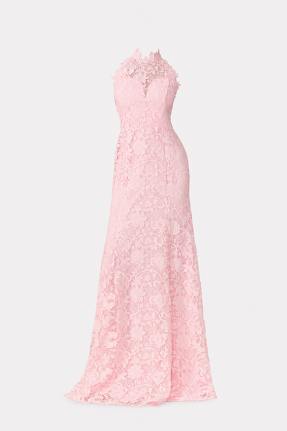 Scalloped High Neck Lace Maxi Dress
