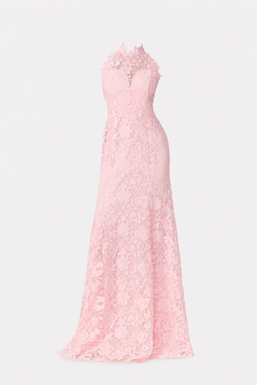 Scalloped High Neck Lace Maxi Dress