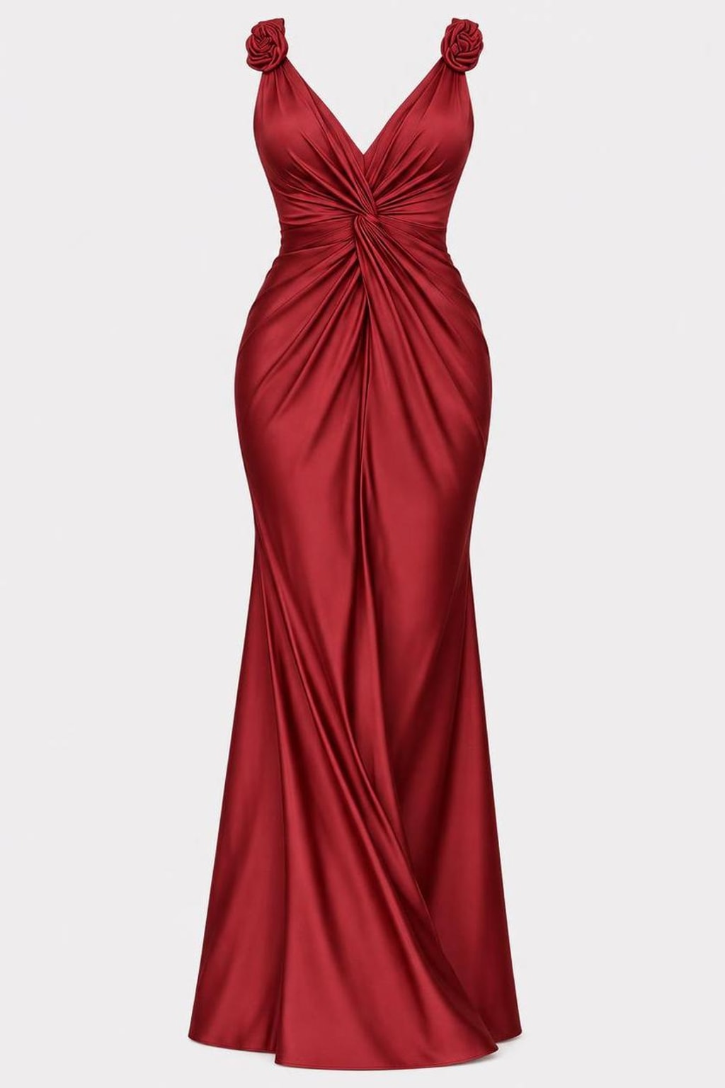 Satin Knot-Shoulder Maxi Dress With Side Slit - 1