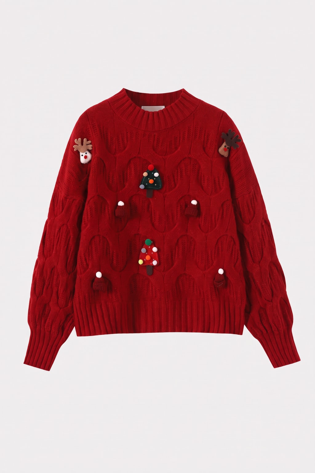 Cotton Cable Knit Sweater with Balloon Sleeves - 1