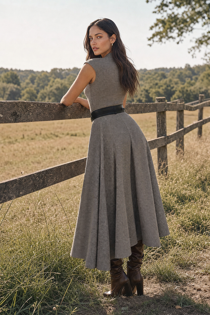 Houndstooth Jersey Midi Dress with Cut-Out - view 4