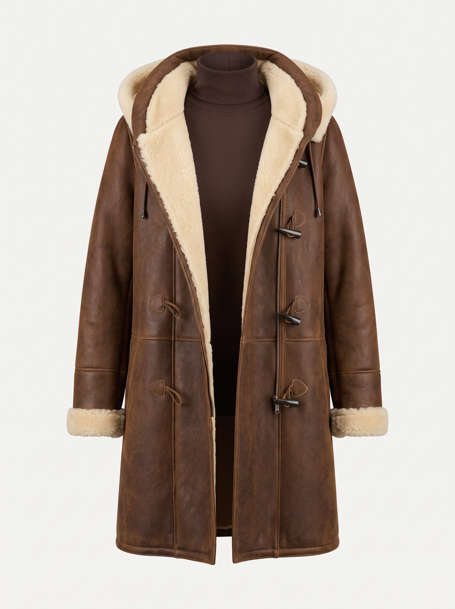 Brown Fleece-Lined Hooded Winter Coat