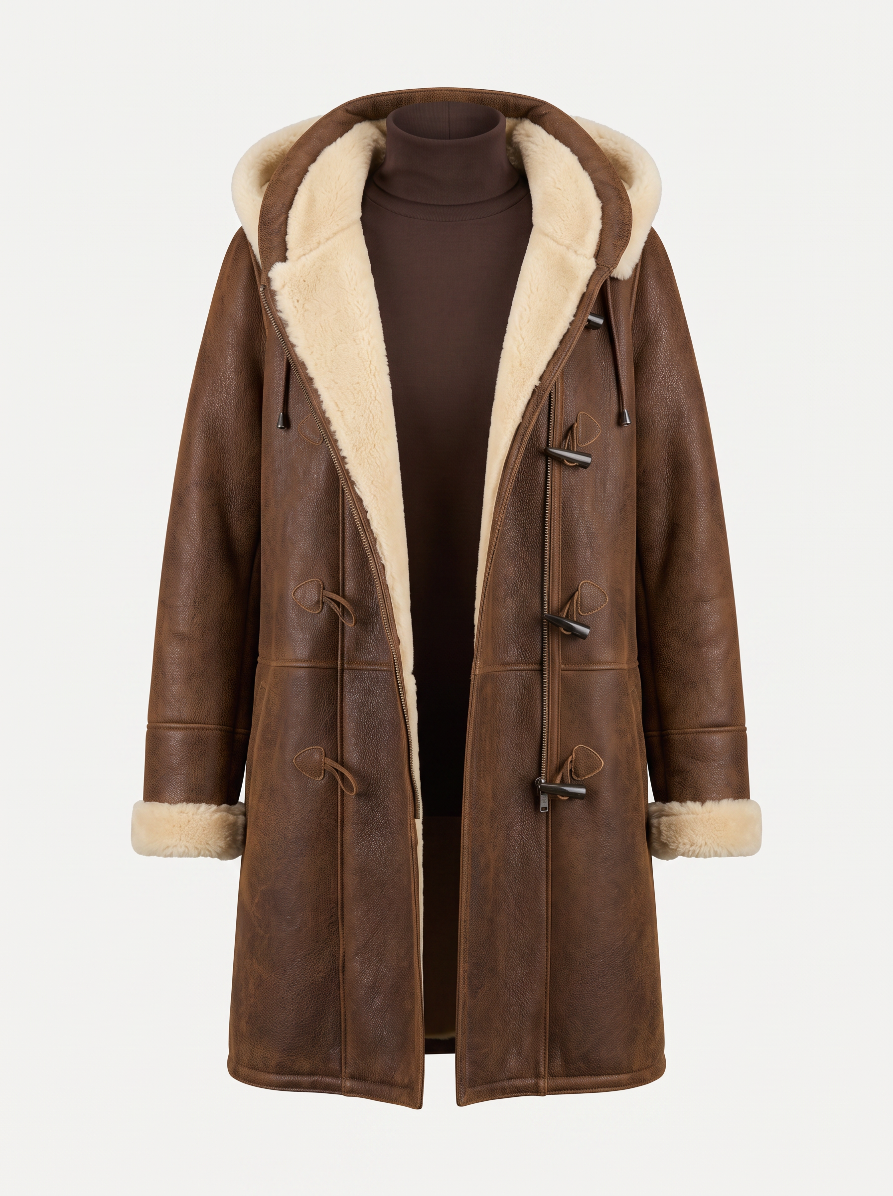 Brown Fleece-Lined Hooded Winter Coat