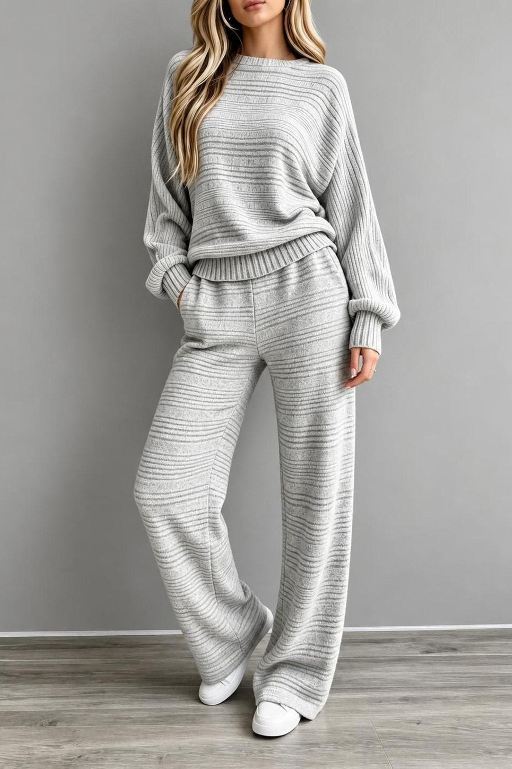 Knit Striped Wide-Leg Matching Set - 4