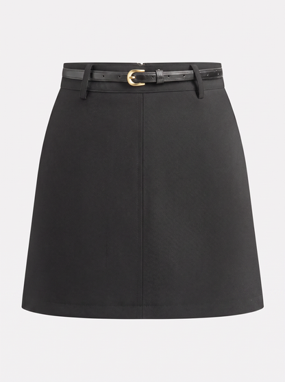 Woven mini skort with slim belt - view 6