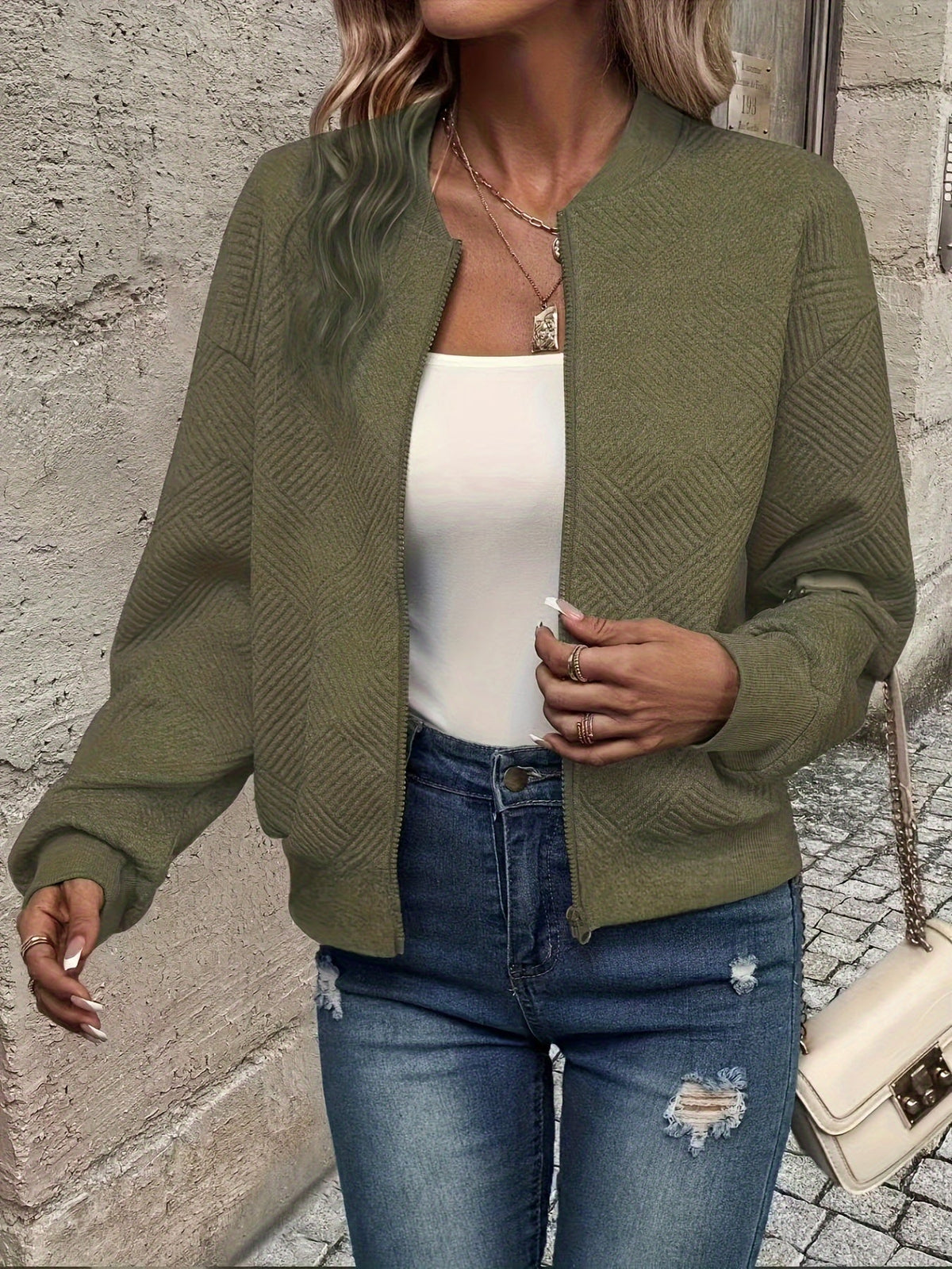Quilted Knit Bomber Jacket - view 4