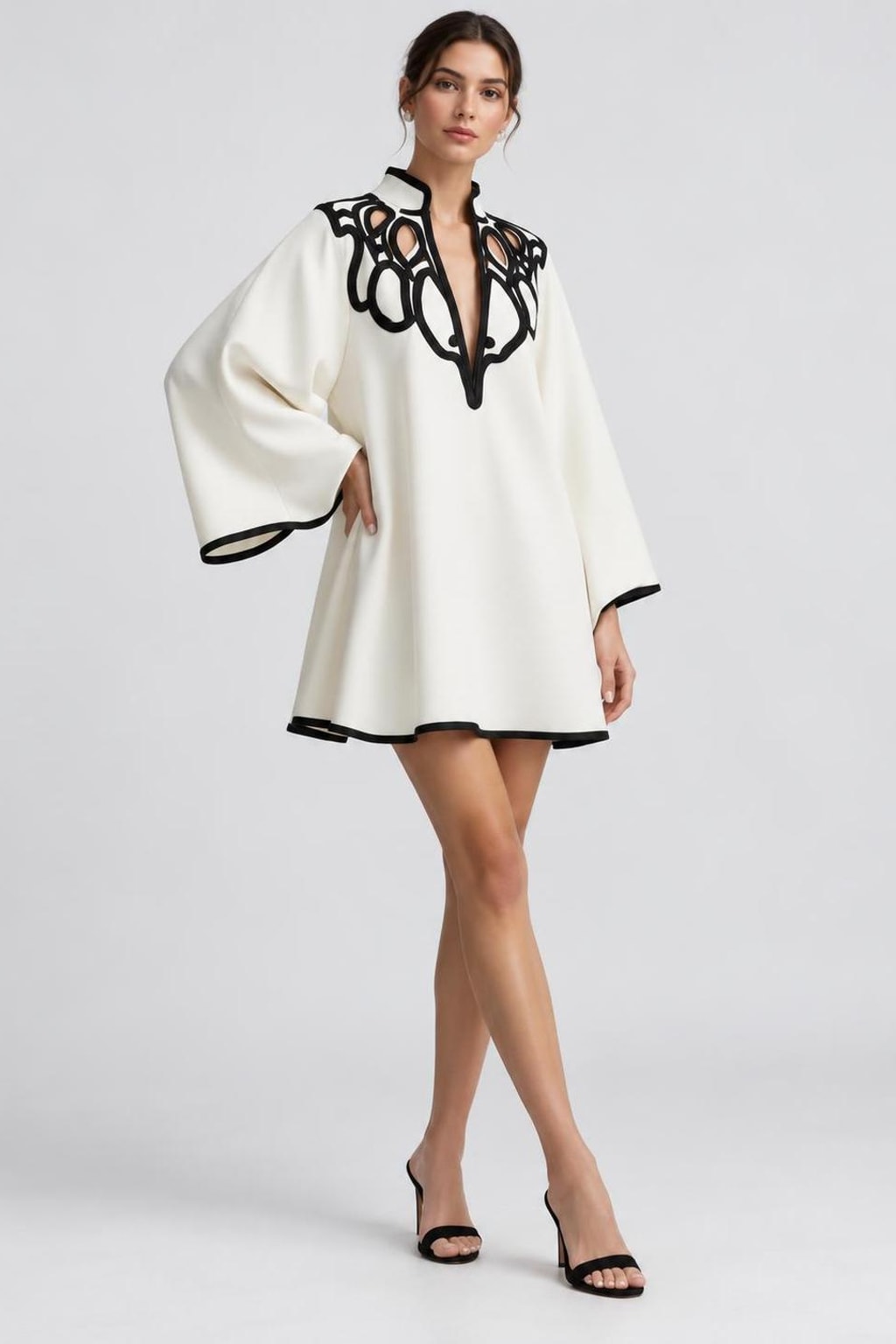 Polyester Blend Mini Dress With Flared Sleeves - 4