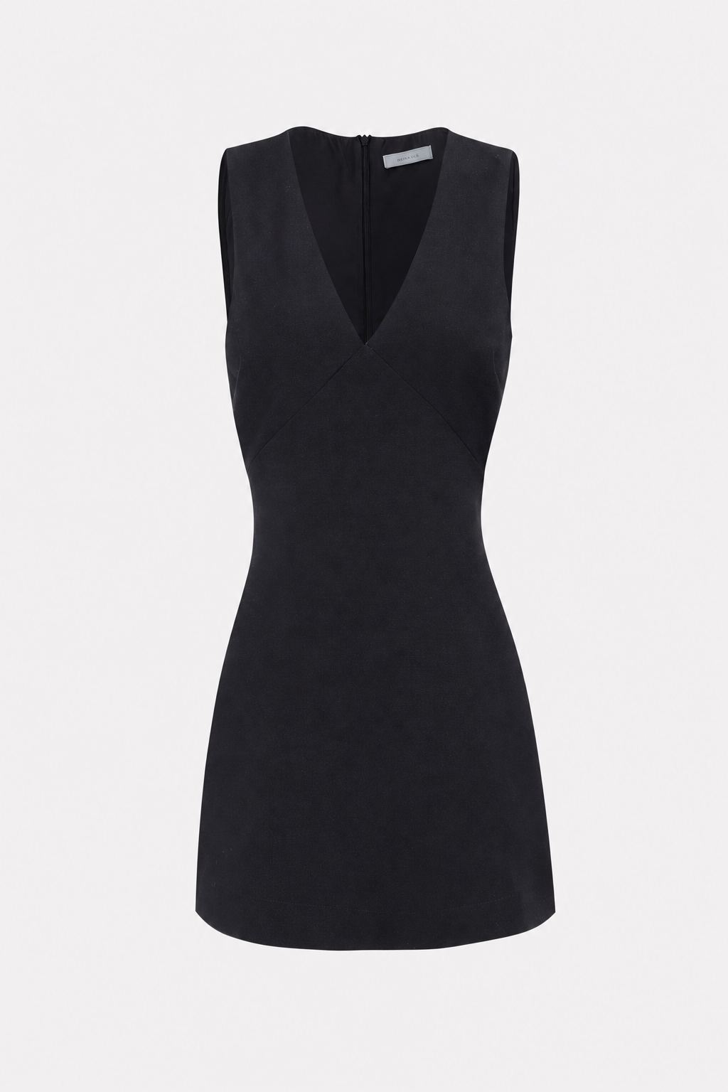 Black Linen Blend V-Neck Mini Dress