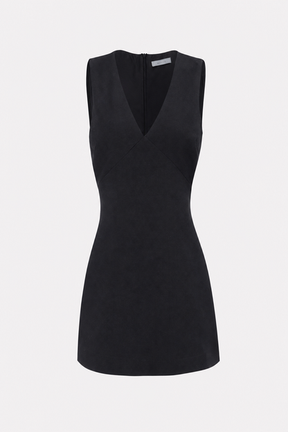Black Linen Blend V-Neck Mini Dress