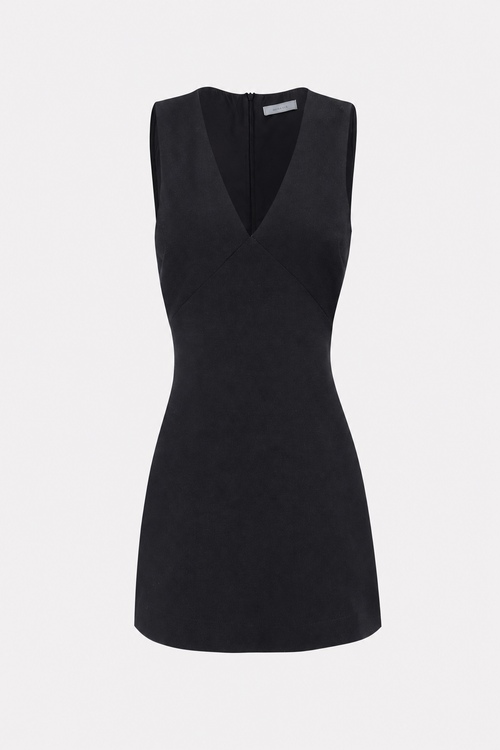Black Linen Blend V-Neck Mini Dress