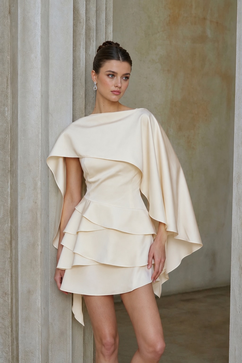 Chiffon Skirt Set Cape-Style Open-Back Mini Dress - 2