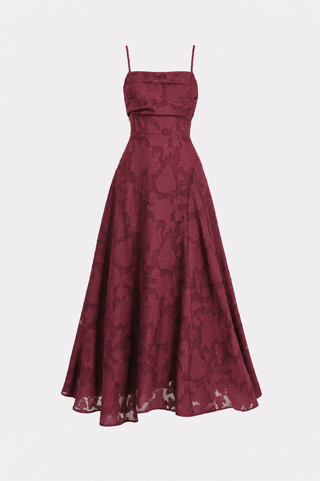 Wine red jacquard slip maxi dress