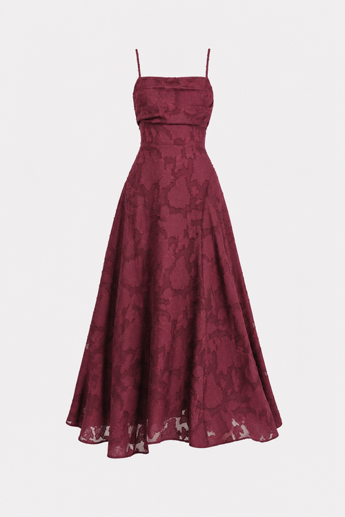Wine red jacquard slip maxi dress