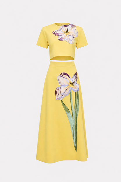 Floral Applique Crop Top and A-Line Skirt Set - view 6