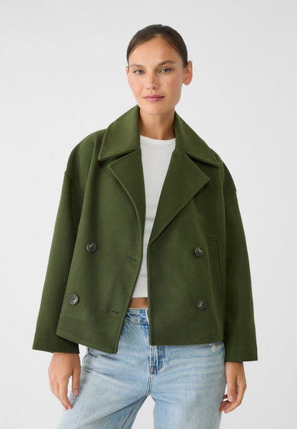 Cropped wool blend peacoat with notch lapel - view 5