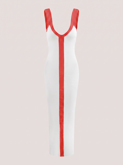 Ribbed colorblock maxi dress with side split - view 6