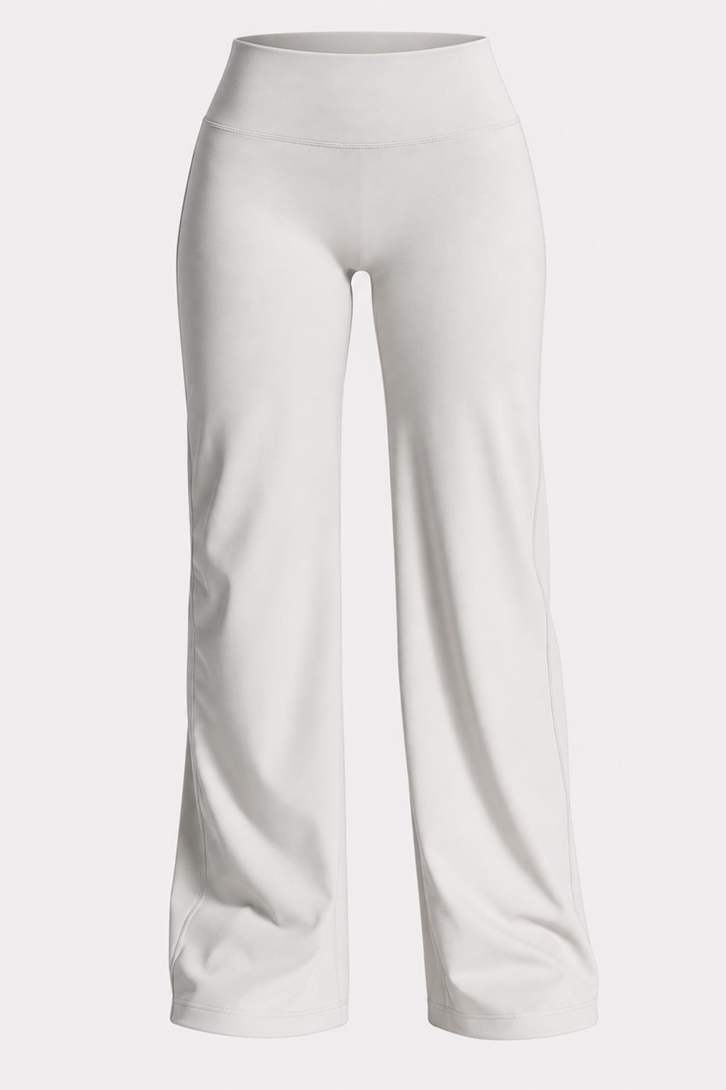 High waist flare yoga pants in light grey with a V back waistband and a centre scrunch seam