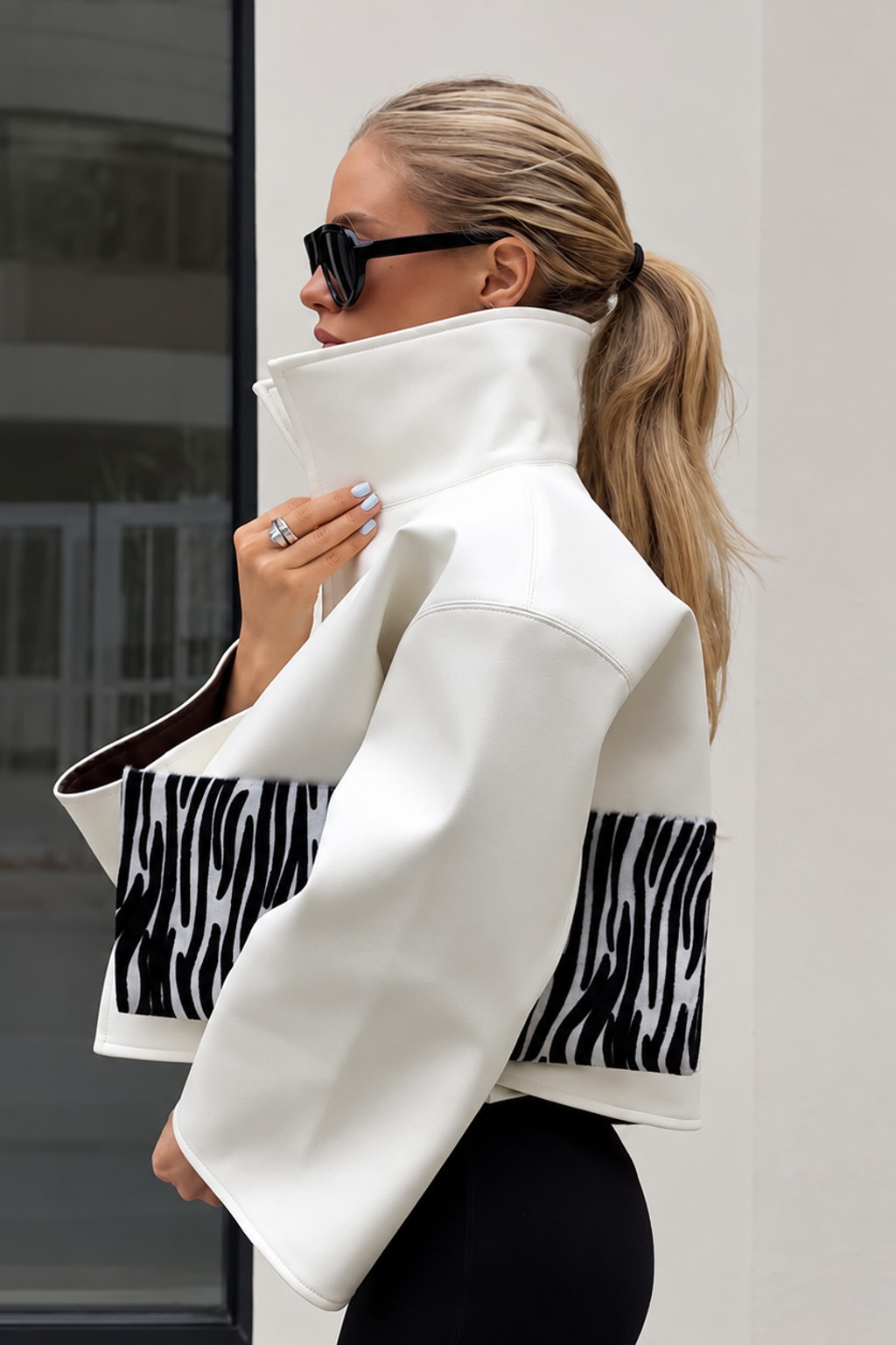 PU Leather Jacket Stand Collar Short Outerwear - 8