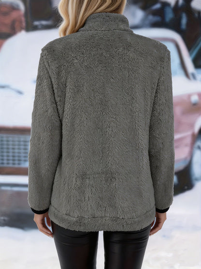 Plush Fleece Zip-Up Jacket With Contrast Trim - view 3