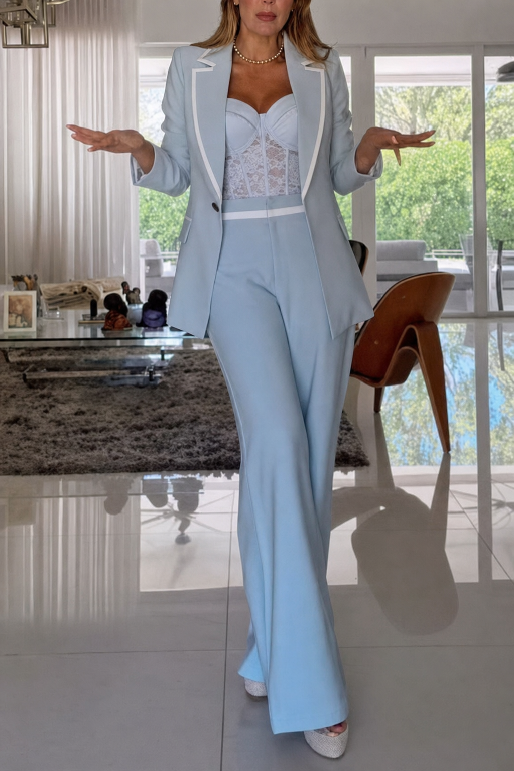 Color Block Lapel Blazer in Blue - view 3