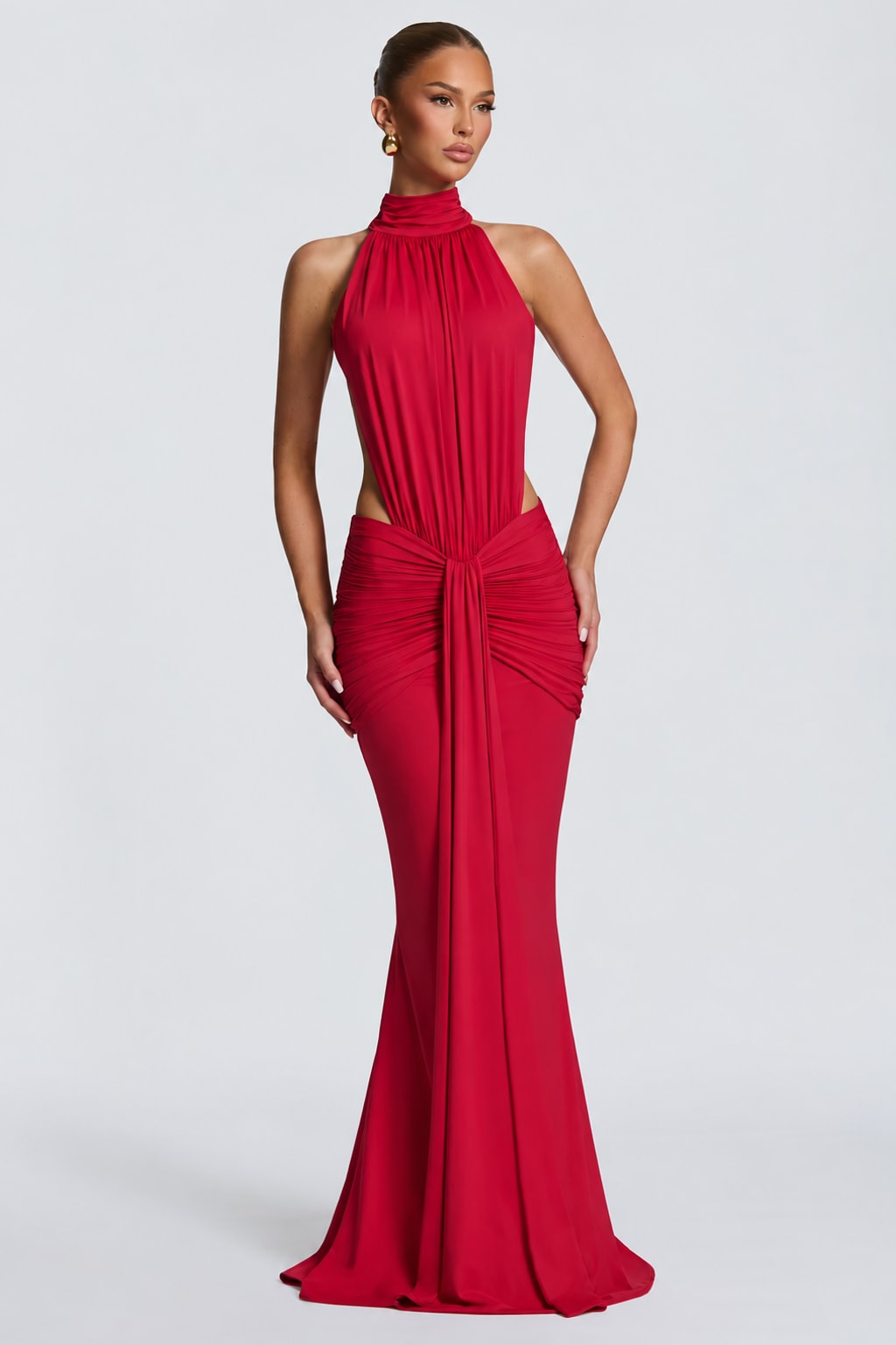 Synthetic Fiber Maxi Dress Backless Turtleneck - 7