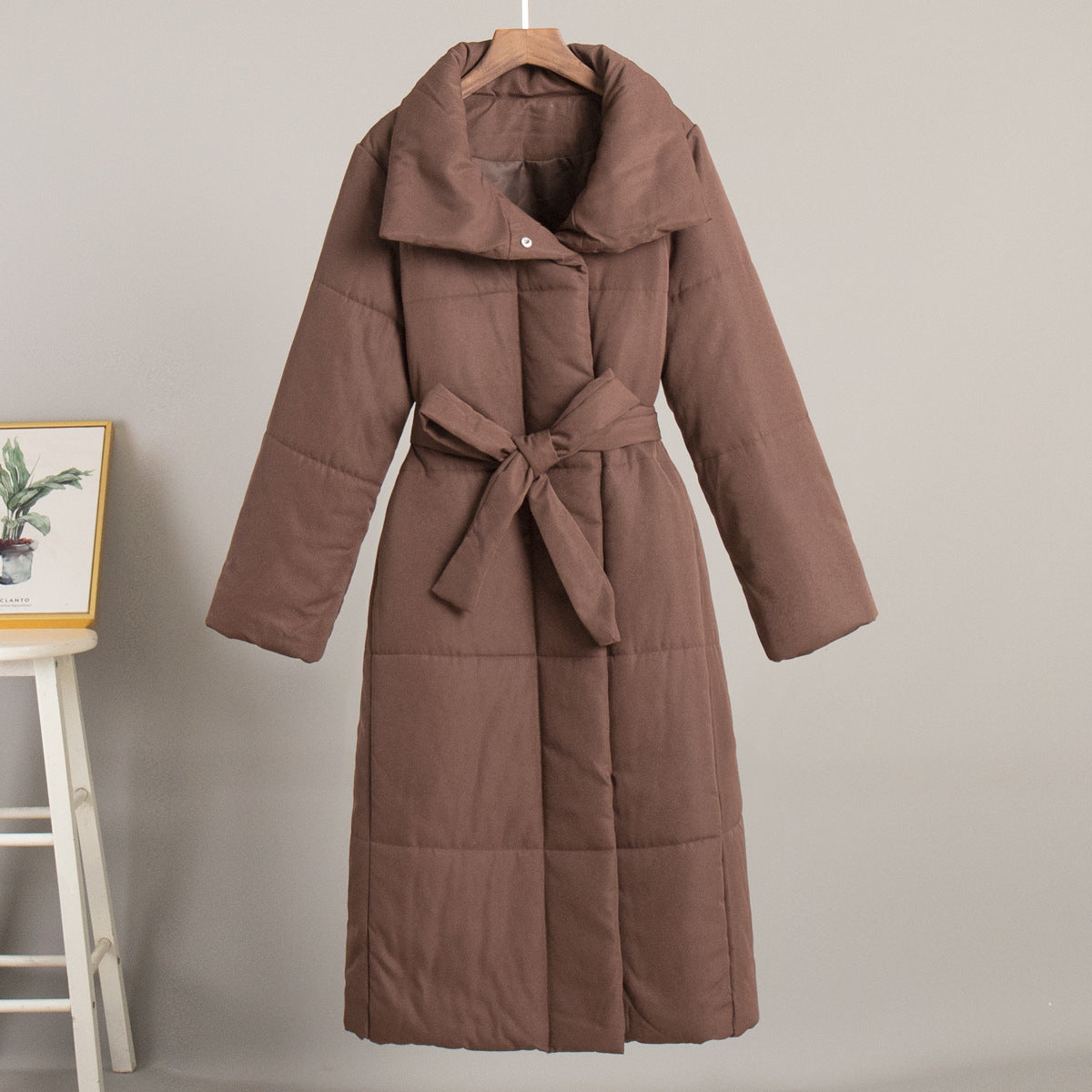 Quilted Cotton Blend Long Belted Coat - view 4