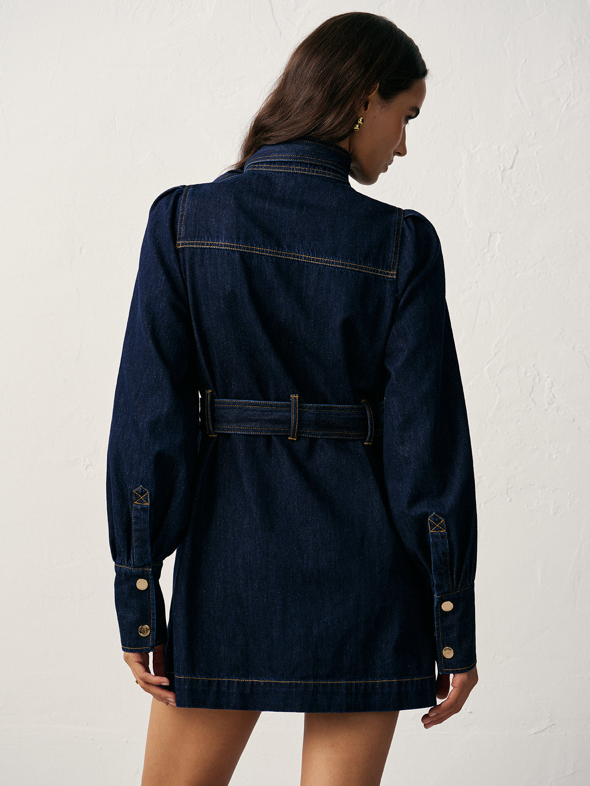 Denim Button-Front Belted Mini Dress - view 4