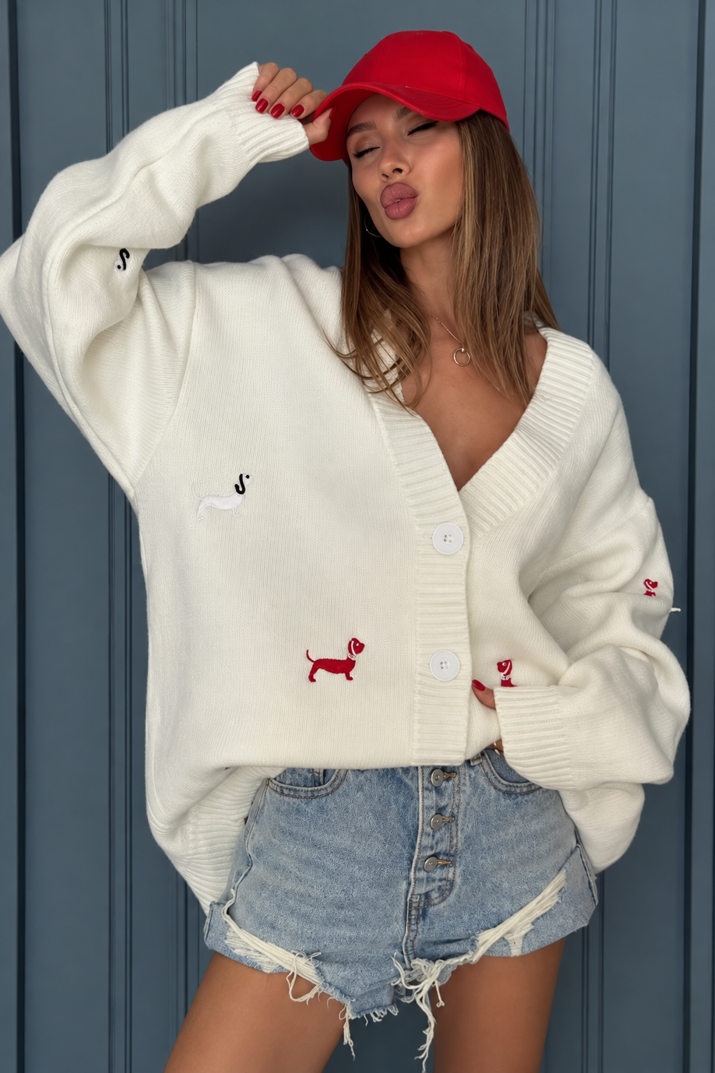 Knit Cardigan Embroidered V-Neck Sweater - 9