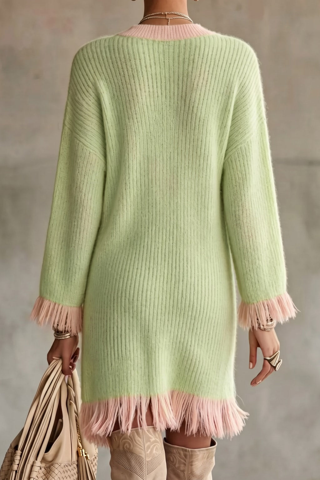 Polyester Knit Dress With Tassel Hem - 2
