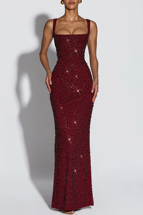 Sequin chiffon maxi dress with pleated bodice - view 2