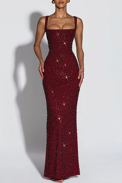 Sequin chiffon maxi dress with pleated bodice - view 2