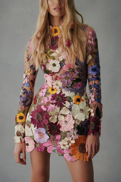 Floral Applique Backless Mini Dress - view 3