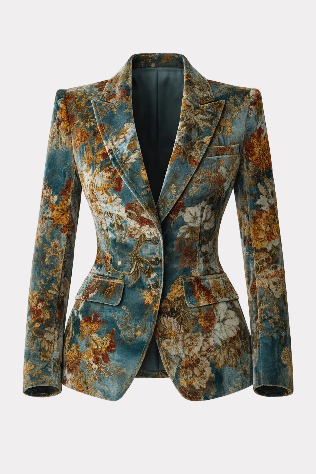Velvet Blazer with Tailored Vintage Floral Design - 1
