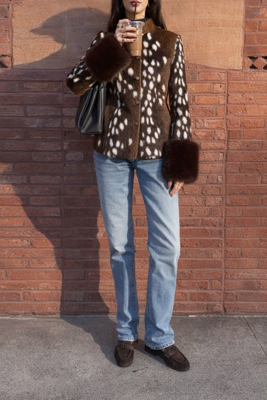 Brown Non-Woven Leopard Print Patchwork Jacket - 9