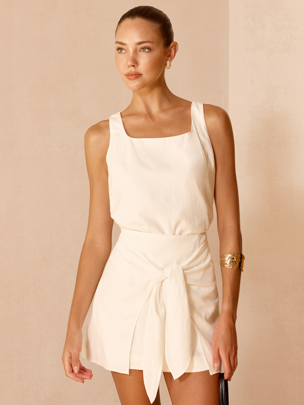 Linen Blend Top and Tie-Waist Skirt Set - view 5