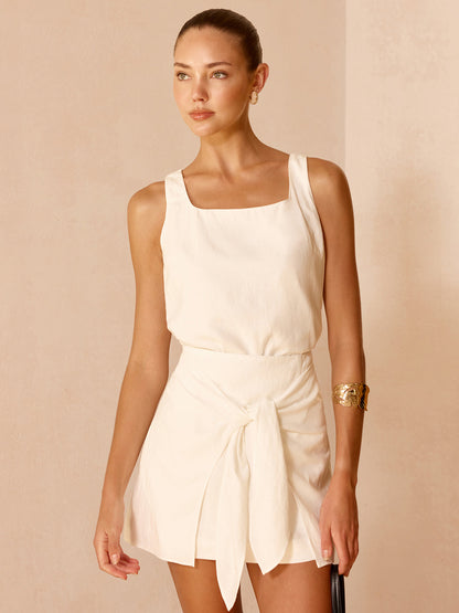 Linen Blend Top and Tie-Waist Skirt Set - view 5