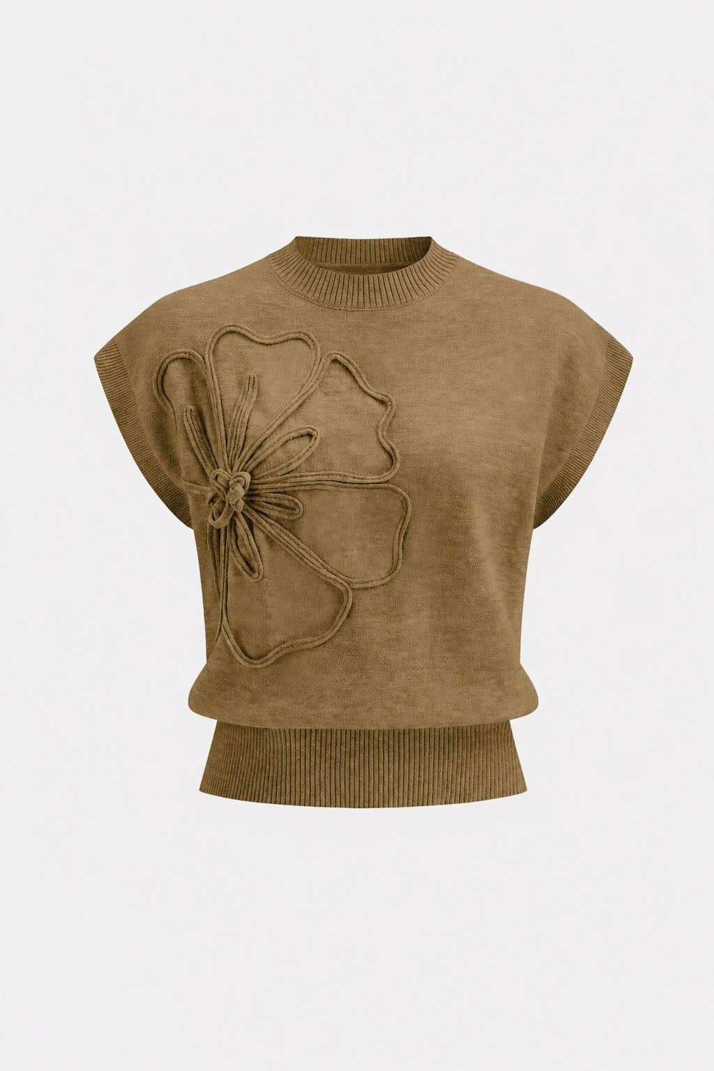 Flower Applique Cap Sleeve Knit Top - view 7