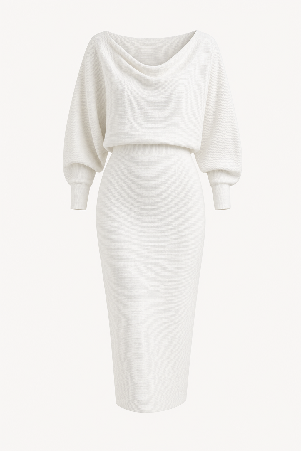 Batwing Sleeve Fitted Midi Dress