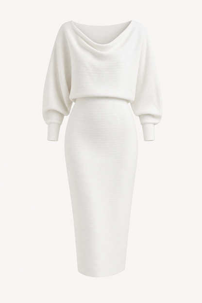 Batwing Sleeve Fitted Midi Dress