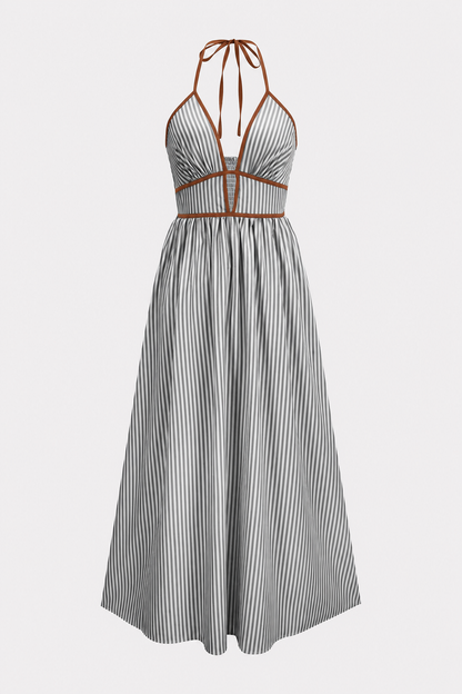 Striped halter neck sleeveless maxi dress - view 5