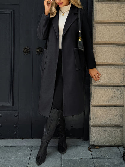 Tailored belted long coat with waist tie - view 18