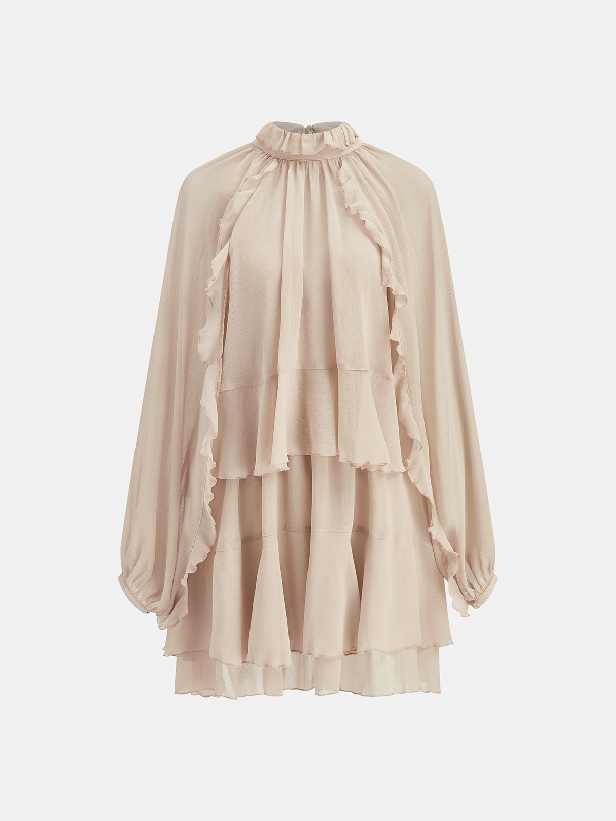 Tiered Ruffle Chiffon Mini Dress, Long Sleeve - view 11