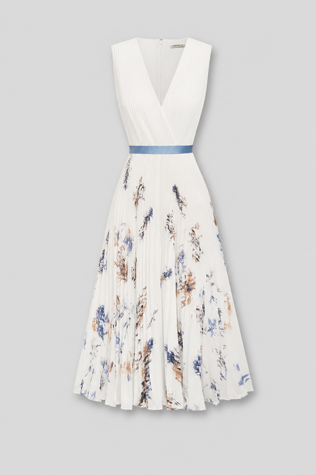 Chiffon Floral Midi Dress A-Line V-Neck Sleeveless - 1