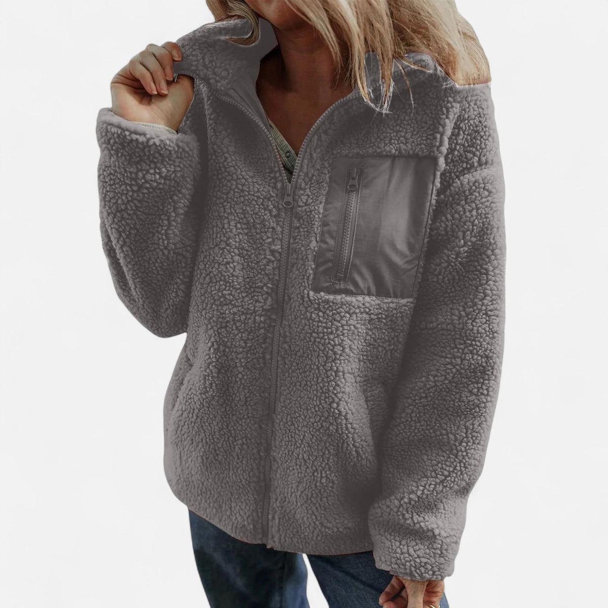 Teddy fleece long coat with full zip - view 5