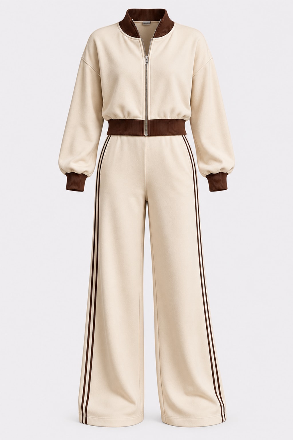 Polyester Pant Set Cropped Bomber Matching Two-Piece Outfit - 1