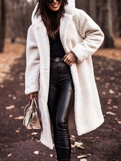 Long teddy wool coat with hood - view 9