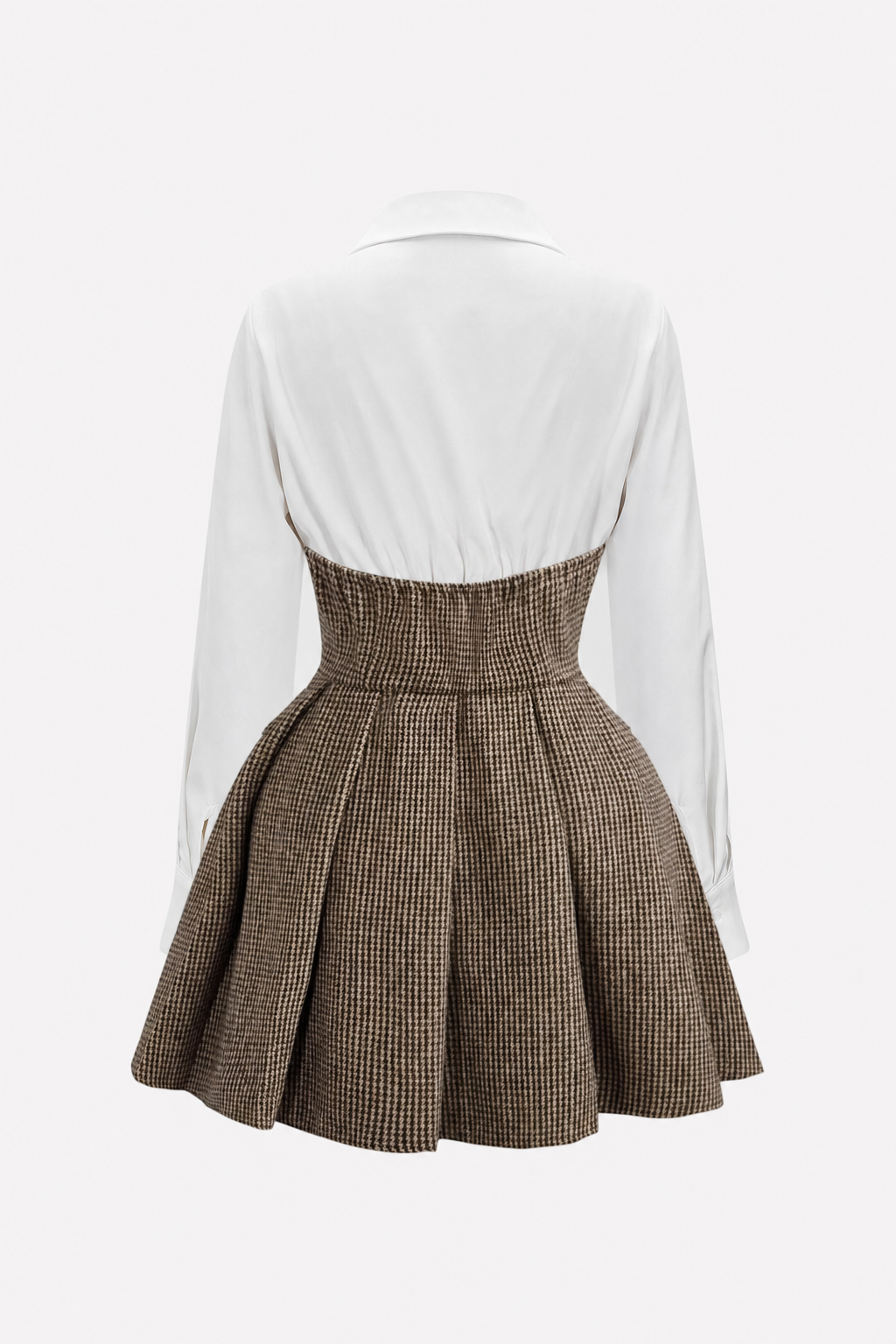 Brown Houndstooth Tweed Pleated Mini Dress - view 6
