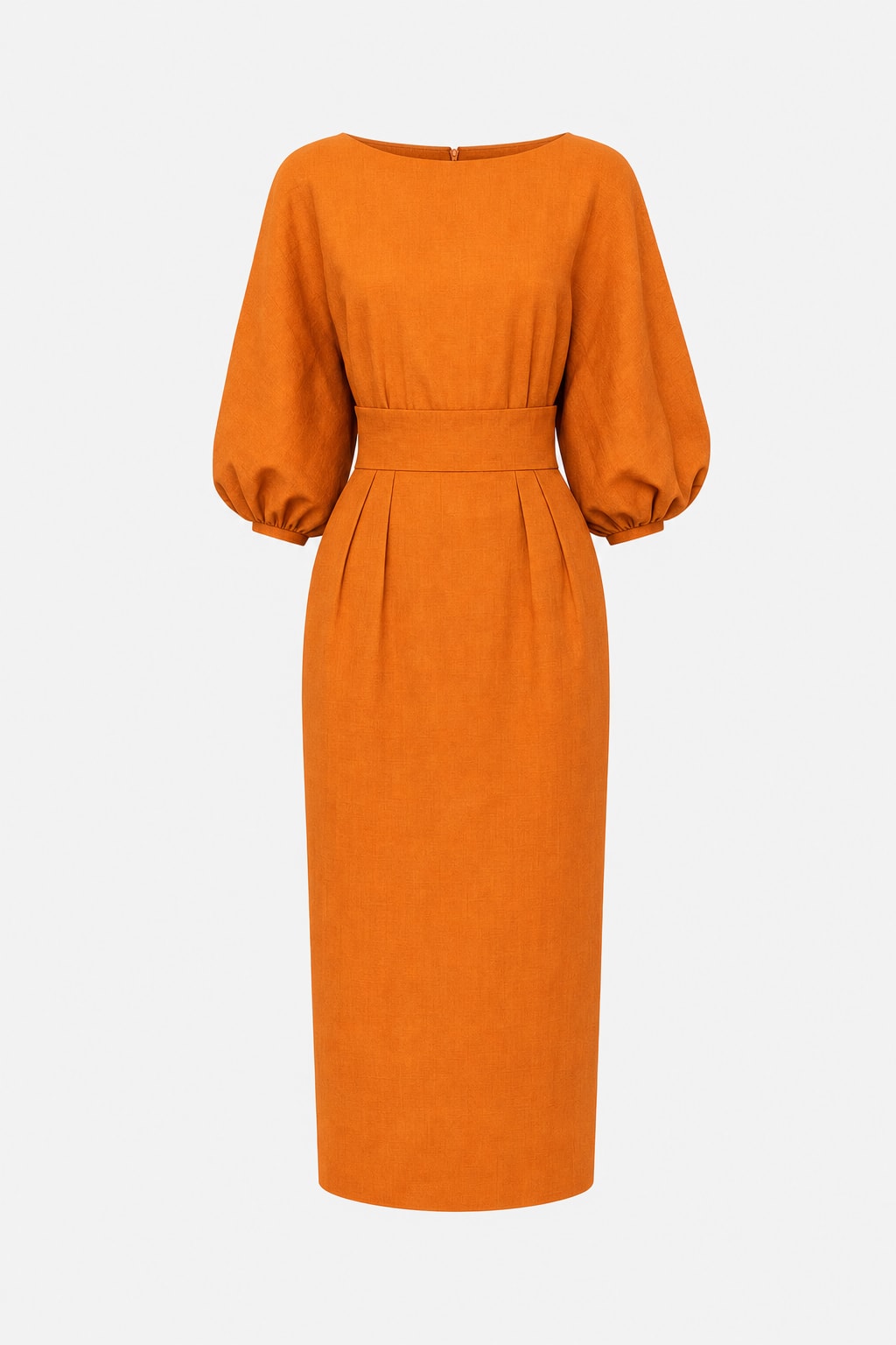 Polyester Puff-Sleeve High-Waisted Midi Dress - 1