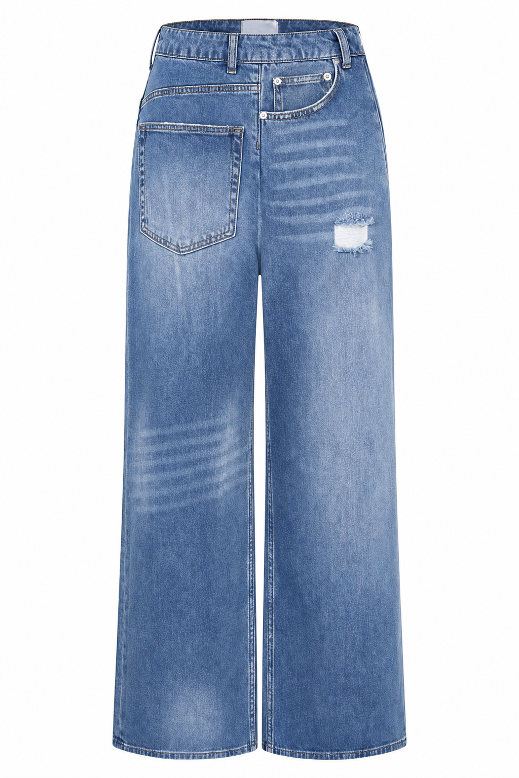 Distressed Wide Leg Jeans, Asymmetrical Pockets - view 7