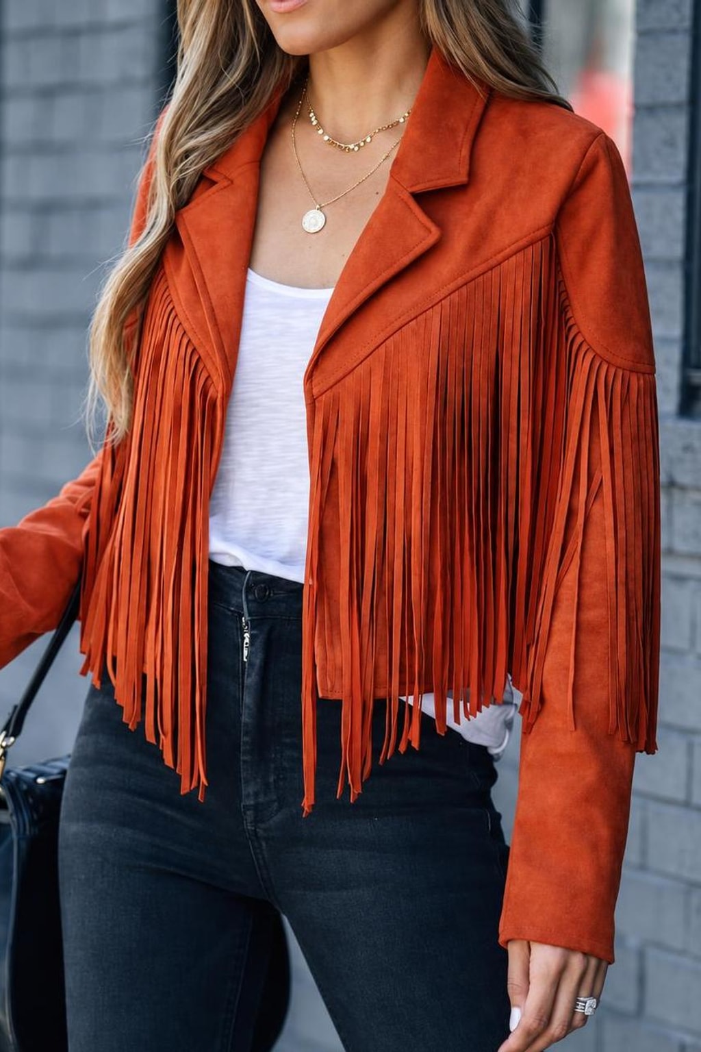Faux Suede Fringe Cropped Jacket - 8
